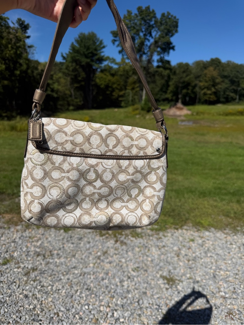 Coach Beige and Brown Signature Shoulder Bag
